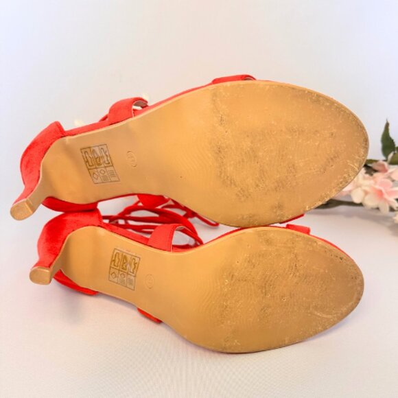 Red Lace-Up Strappy Sandals, Size 9 - Picture 10 of 10